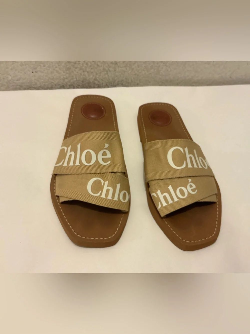 Chloé Woody Flat Logo Ribbon Slide Sandal size 39